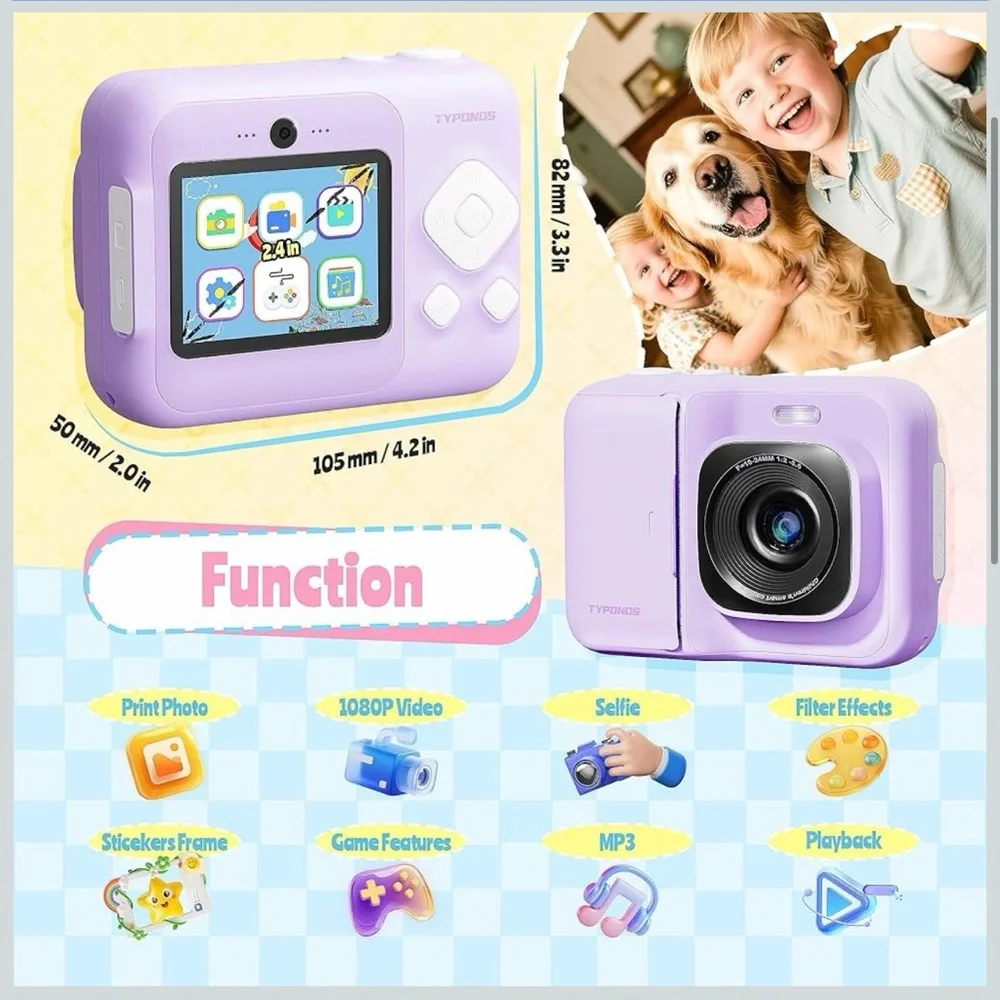 Purple Instant Print Camera for Kids Christmas gifts